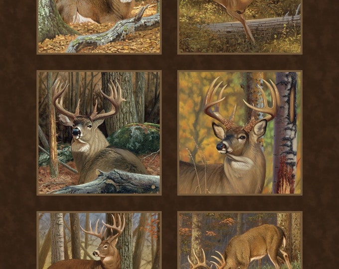 1523 Whitetail Bucks Scenes, Cotton Fabric, Extra Large Panel. David