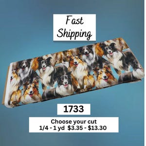 1733 Collies 100% Cotton Fabric: David Textiles Digitally Printed Yardage, Large or Small Cuts. Dog Lover Gifts, Crafts, Sewing Projects