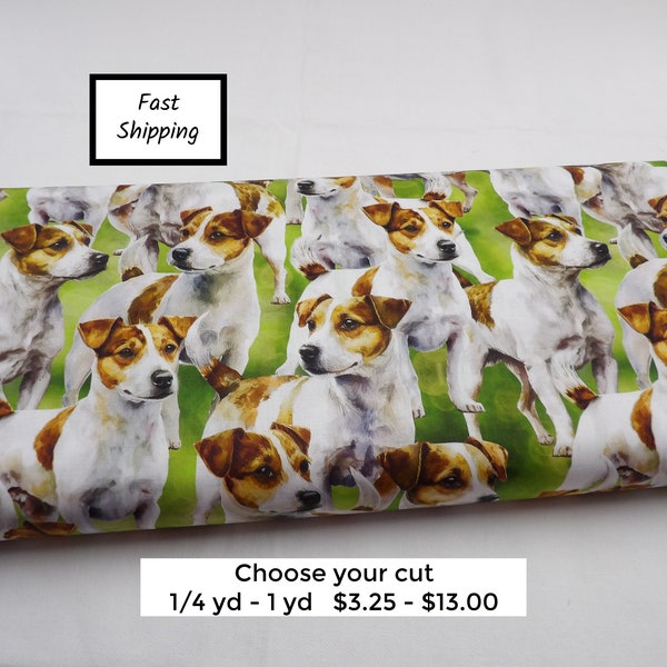 1668 Jack Russell packed cotton fabric by the yard. David Textiles digitally printed dog lover fabric covered w/ Jack Russell Terrier dogs.