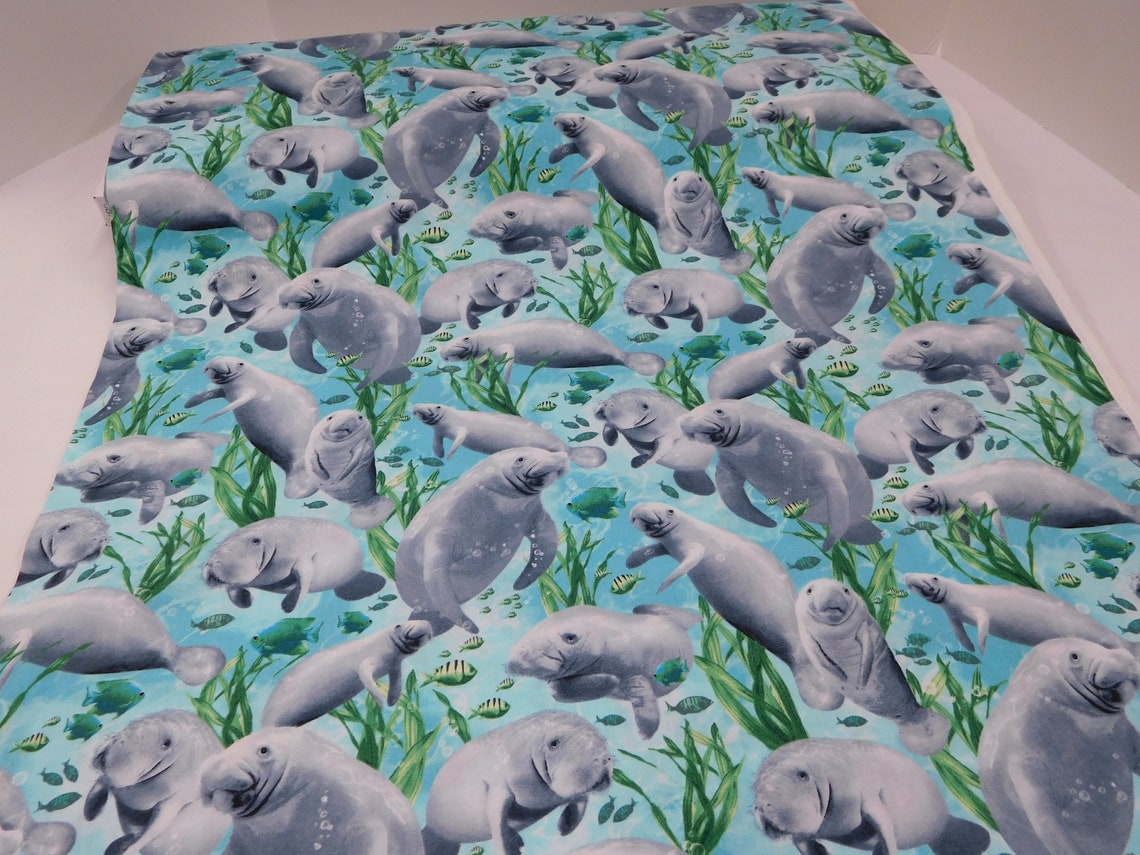1189 Swimming Manatees Fabric Fabric By the Yard Fat Etsy