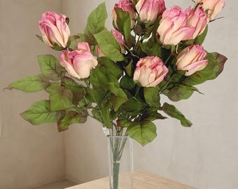 Vintage Style Pink Rose Bouquet; Faux Silk Roses Centerpiece; Romantic Flowers (37)