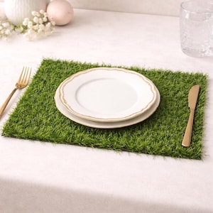 Mantel individual de césped artificial; decoración de mesa de Pascua; detalle para fiesta temática de fútbol; base para centro de mesa de primavera DIY.