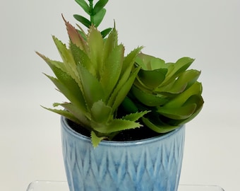 Artificial Succulent in Blue Ceramic Planter, Boho Home Decor (16)