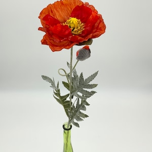 2 Heads Faux Poppy Flowers Silk Burnt Orange Red Poppy Poppy Branch DIY Decor Floral Poppy Stem Home Decor Artificial Poppy Centerpiece