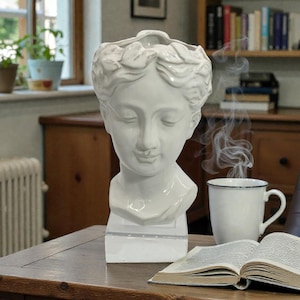 Nordic Style Bust Planter, White Grecian Flower Pot Vase (8x5)