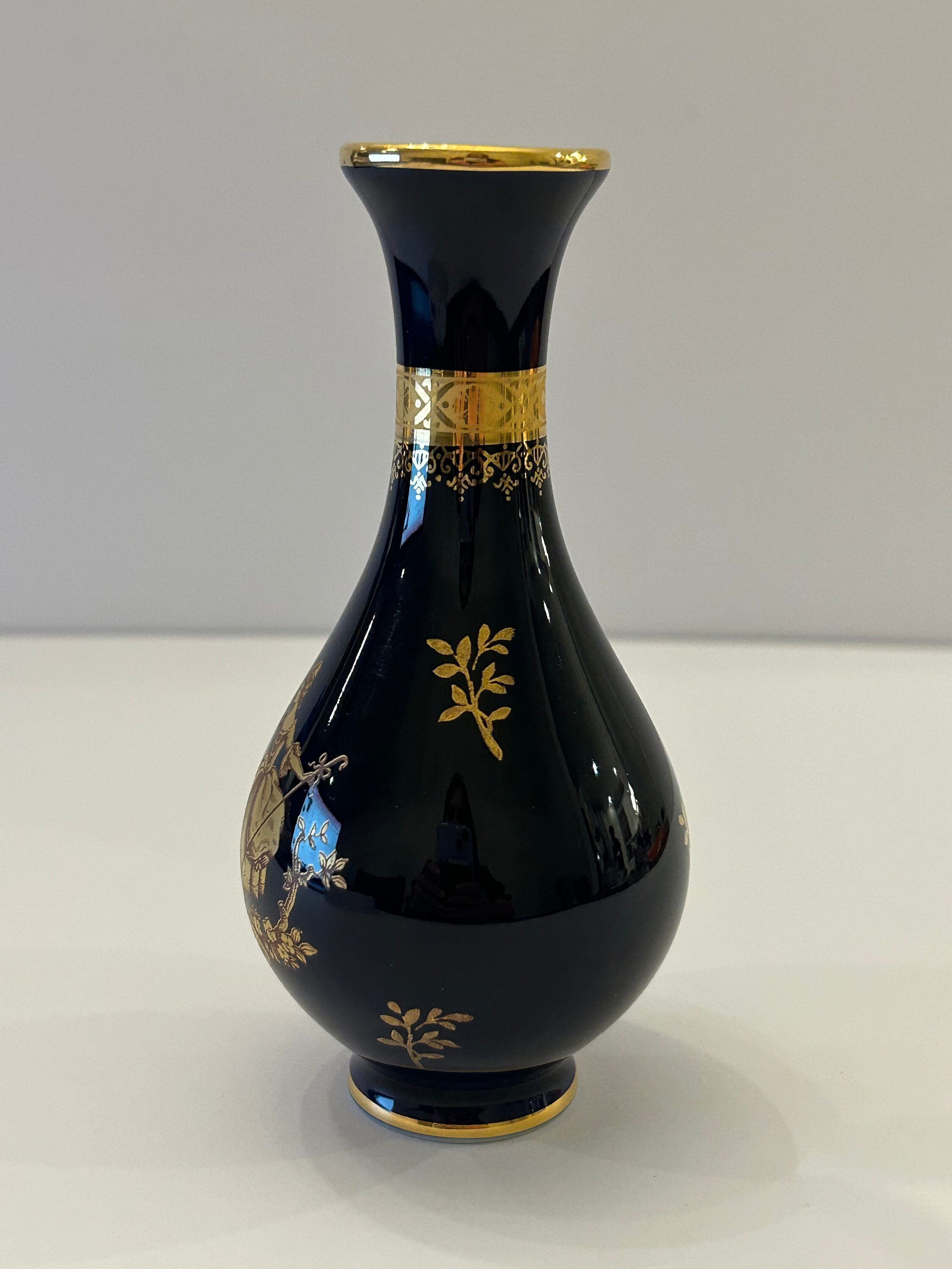 Limoges Castel Navy Blue & 22k Gold Porcelain Vase Made in Etsy