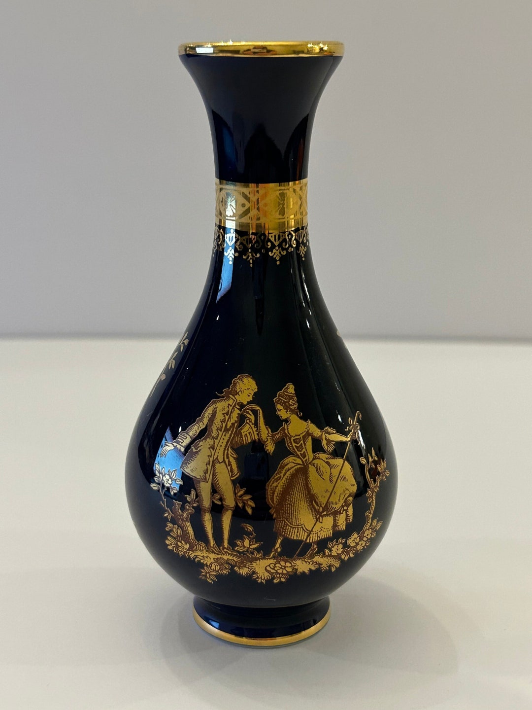 Limoges Castel Navy Blue & 22k Gold Porcelain Vase Made in Etsy