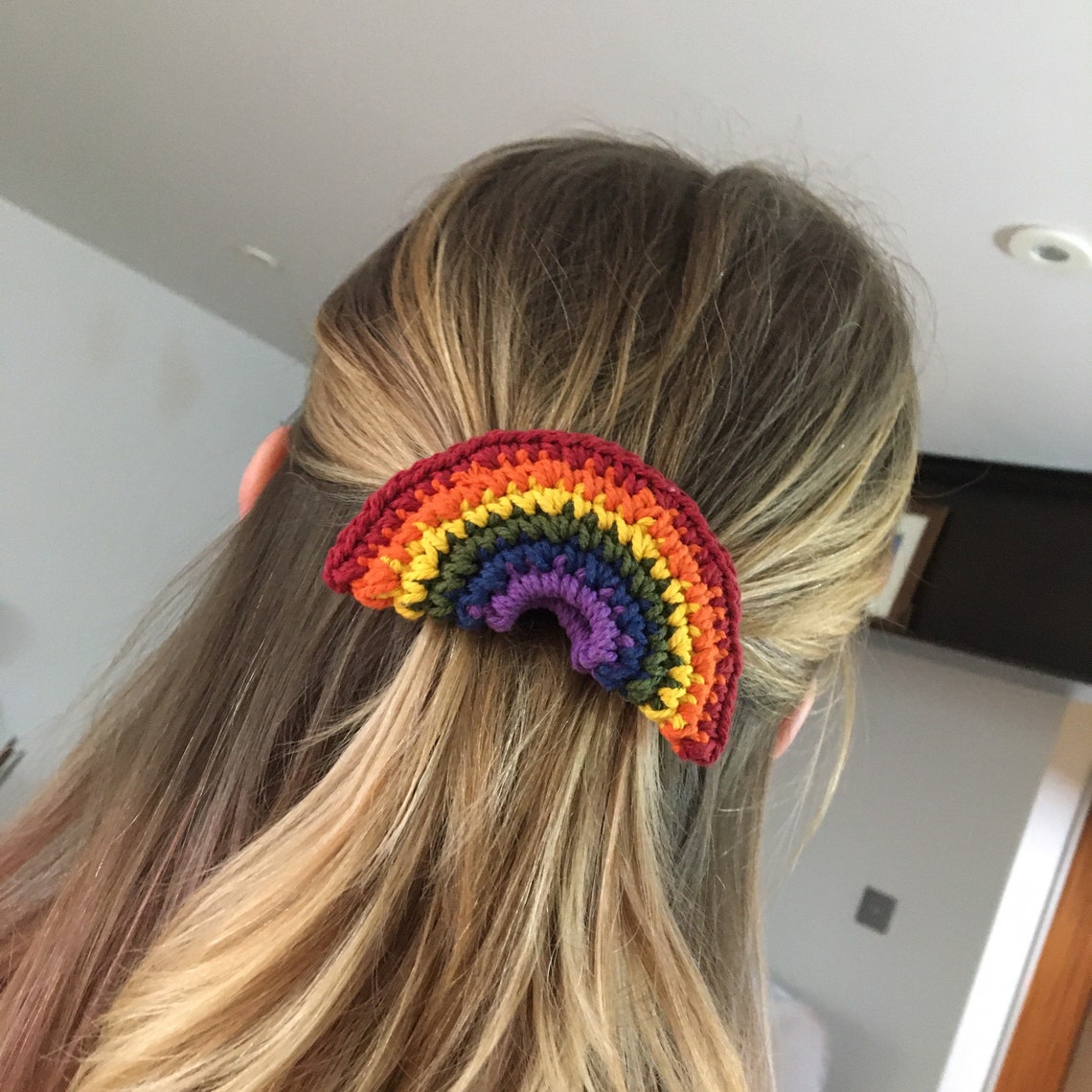 Hair Barrette Clip Crochet Rainbow Handmade from Sustainable Etsy