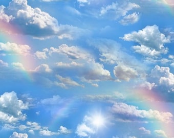 Baumwolle OVER THE RAINBOW,  Regenbogen, Himmel, Wolken, Sky, Sonne, Patchworkstoff, Stoff, nähen, Quilten, 0,50m