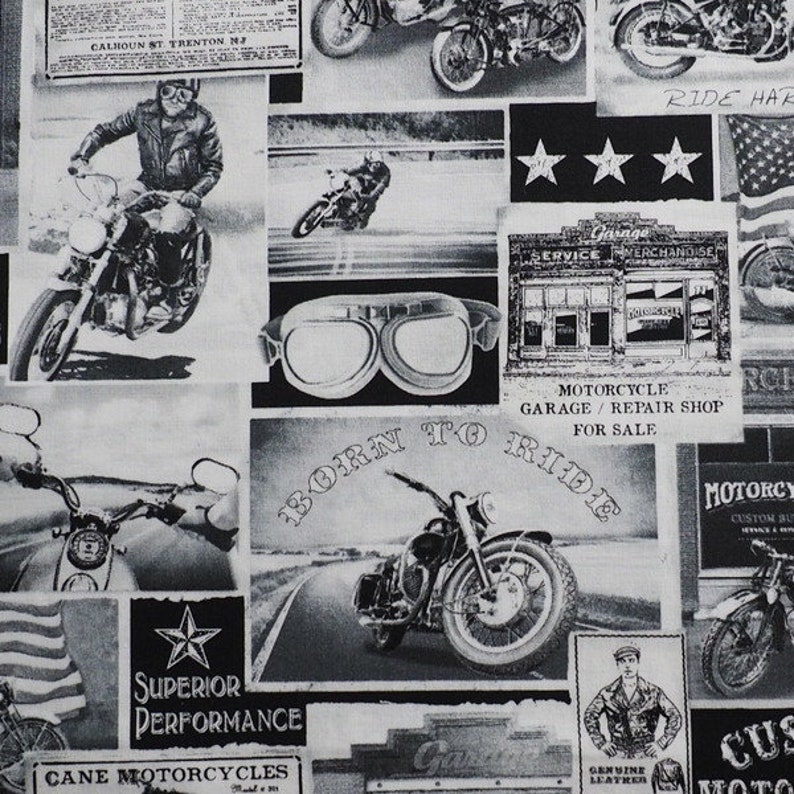 Cotton biker motorcyclist fabric men sewing, speed junkie, sewing, patchwork fabric, fabric 0.50 m image 2