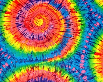 Cotton fabric batik rainbow spirals tie-dye colorful Timeless Treasures patchwork quilt bags cushion decoration 0.5 m