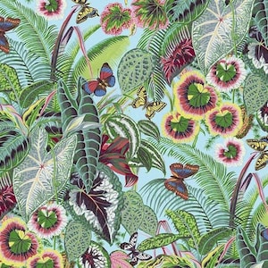 Cotton butterflies tropical plants ferns sewing, Botanical, Tropical Butterflies, Free Spirit, sewing, patchwork fabric, fabric, 0.50 m