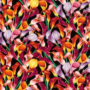 Katoenen stof calla lelies, calla bloemen, bloesems, naaien, stof, patchwork stof, 0,50 m