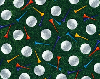 Baumwolle Golfen, Aufteen, Golfbälle, Tees, Golf, Baumwollstoff, Patchworkstoff, nähen, Stoff, 0,50m