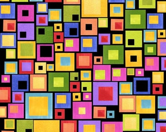 Baumwolle Quadrate, Karos, Fenster, Windows, abstrakte Kunst, schwarzgrundig, Webware, Patchworkstoff, nähen, Stoff, 0,50m