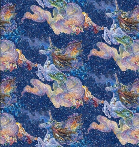 Baumwolle HIMMELSREISE Einhorn Feen, Elfen, Schwäne