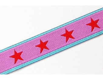 Webband mit Stern,  flieder-rot, 12 mm breit