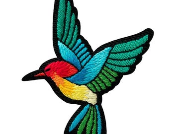 Iron-on hummingbird, bird, rainbow colors, patches, iron-on transfer, sewing, patches, sewing supplies