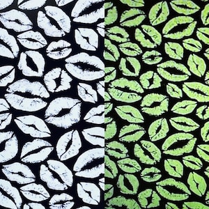 Cotton kissing mouth, GLOWS IN THE DARK, lips, mouth, pout, kisses, sewing, fabric, 0.50 m