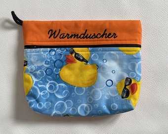 Kulturbeutel WARMDUSCHER, Badeente Tasche, Beutel, Kosmetiktasche, Geschenk