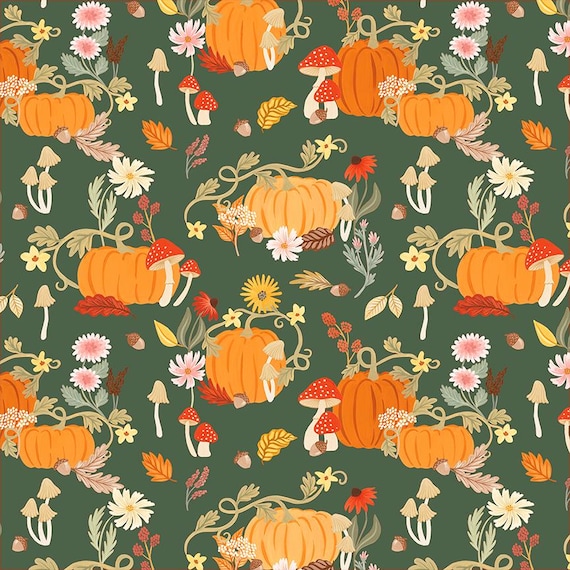 Baumwolle Kürbisse Pilze, Laub, Eicheln, Herbst, Krempling