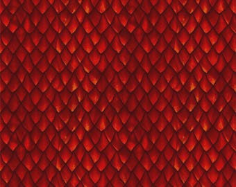 Cotton fabric with red dragon scale pattern, ideal for fantasy, cosplay & sewing projects. Scales 0.30 m