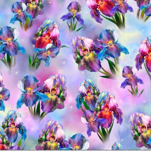 Tessuto di cotone iris esotici, RAINBOW IRIS di QT Fabrics, cucito, tessuto, tessuto patchwork, tessuto, 0,50 m