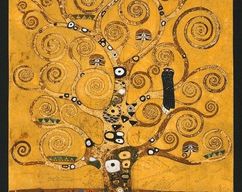 Baumwolle  Gustav Klimt  BAUM DES LEBENS, Gold, Panel, Baum, Metallic, Baumwollstoff, Patchworkstoff, Stoff