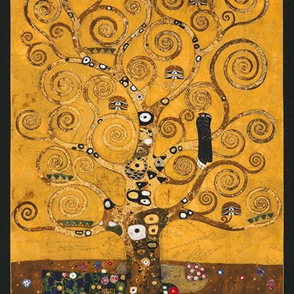 Baumwolle  Gustav Klimt  BAUM DES LEBENS, Gold, Panel, Baum, Metallic, Baumwollstoff, Patchworkstoff, Stoff