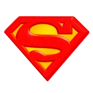 Könnte beinhalten: Ein rotes und gelbes Superman-Logo in Diamantform.