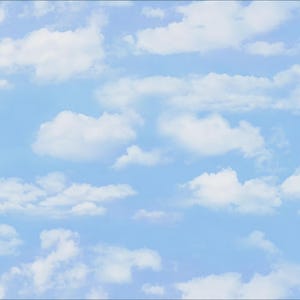 Könnte beinhalten: Ein hellblauer Himmel, gefüllt mit zahlreichen weichen, weißen, flauschigen Kumuluswolken, die über den gesamten Rahmen verstreut sind. Die Wolken variieren in Größe und Dichte und erzeugen ein strukturiertes Muster vor dem hellblauen Hintergrund.