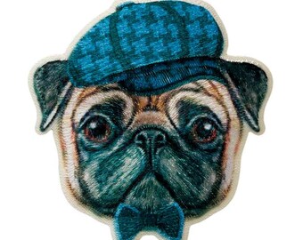 Meneer Mopshond, Mopshond, Hond, Mannetje, Pet, Strik, Patches, Strijkapplicaties, Patches, Strijkpatches, Naaiwerk, Stof, Applicatie