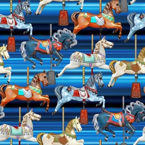 Cotton carousel horses rocking horse, horse fabric, market, fair, event, sewing, patchwork fabric, fabric, 0.50 m
