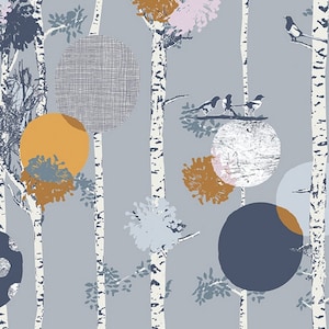 Cotton fabric birds birch circles sewing, Art Gallery, cotton, fabric, patchwork fabric, woven fabric, 0.50 m