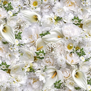 Cotton Callas Roses Anemone Gypsophila Floral, Flowers, Blossoms, Sewing, White, Patchwork Fabric, Fabric, 0.50 m