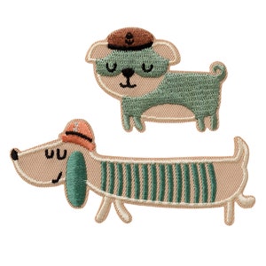 Bügelbilder 2 Stück Hunde Maritim, Dackel Patch, Aufbügler, Aufnäher, Applikation, Patches, Nähzubehör, zum aufbügeln