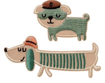 Opstrijkbare afbeeldingen 2 stuks honden maritiem, teckel patch, opstrijkbare patch, applique, patches, naaiaccessoires, om op te strijken