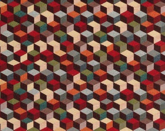 Gobelin Stoff 3D Würfel Quadrate Jacquard Geometrisch Möbelstoff Taschen Rucksäcke Kissen Polster 0,5 m