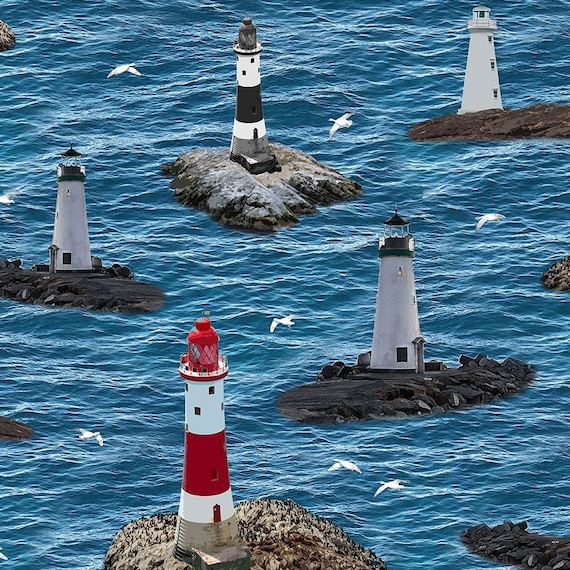 Baumwolle LEUCHTTURM Maritim FERNWEH, Insel, Leuchttürme, Möwen