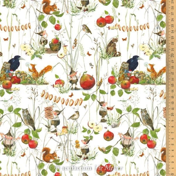 Cotton Gnome Bertie Pom Birds, Cats, Squirrel, Owl, Apples, Raven, Acufactum, Sewing, Fabric, 0.30 m