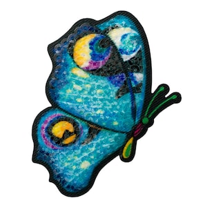 Iron-on butterfly with sequins, butterfly, glitter, shimmer, side profile, wings, patch, appliqué, sewing accessories