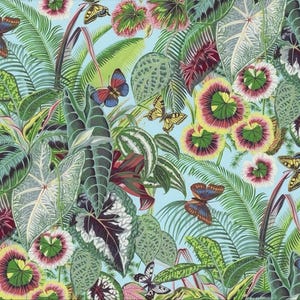 Tela de algodón con mariposas, diseño botánico tropical y helechos de Free Spirit, tela patchwork por metros para coser y acolchar, 0,5 m