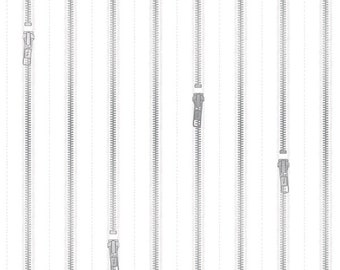 Cotton zipper metallic silver zip fastener, zip, zipper, sewing accessories, white, patchwork fabric, fabric, 0.50 m