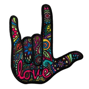 Iron-on patch Hippie Hand, Love and Peace, Love, patches, iron-on patches, sewing, sewing accessories