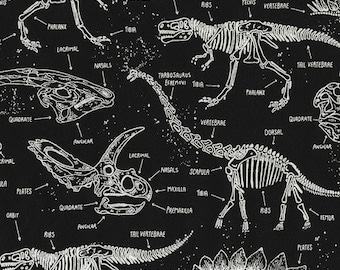 Cotton fabric glows in the dark, dinosaur T-Rex Tyrannosaurus, patchwork fabric by the meter for quilts, bags, cushions, 0.5 m