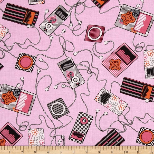 Baumwolle MP3 Player, iPod, iPad,  pink,  Baumwollstoff, Patchworkstoff, Stoff, nähen, 0,50m