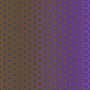Peut inclure: Motif numérique avec un motif floral répétitif. Le motif passe du marron foncé et or à gauche à un violet vif à droite. Le design est symétrique et détaillé.