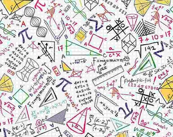 Baumwollstoff Mathe, Geometrie, Formeln, Lehrer, Pythagoras, Geometrische Berechnungen, tic tac toe, Spickzettel, nähen, Stoff, 0,50m