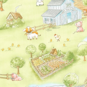 Katoenen stof met schapen, koeien en varkens, onze kleine boerderij, patchworkstof voor quilts, kussens, tassen, naaiprojecten en decoraties, 0,5 m