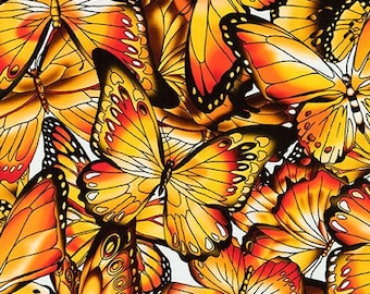Baumwollstoff Schmetterlinge Butterfly Gelb Orange Patchworkstoff Taschen Kissen Nähen Robert Kaufman 0,5 m